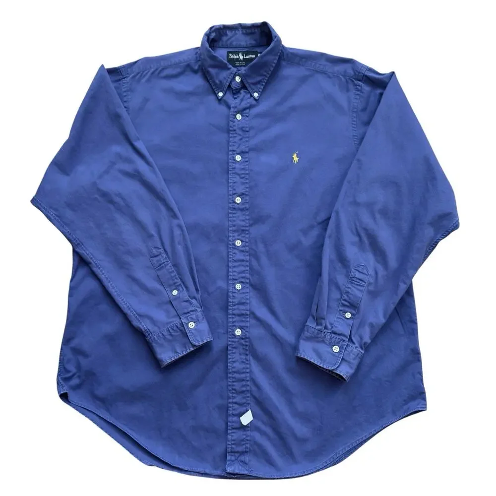 Vintage 80s Polo Ralph Lauren Heavy Oxford Shirt XL Blue Button Down USA Cotton